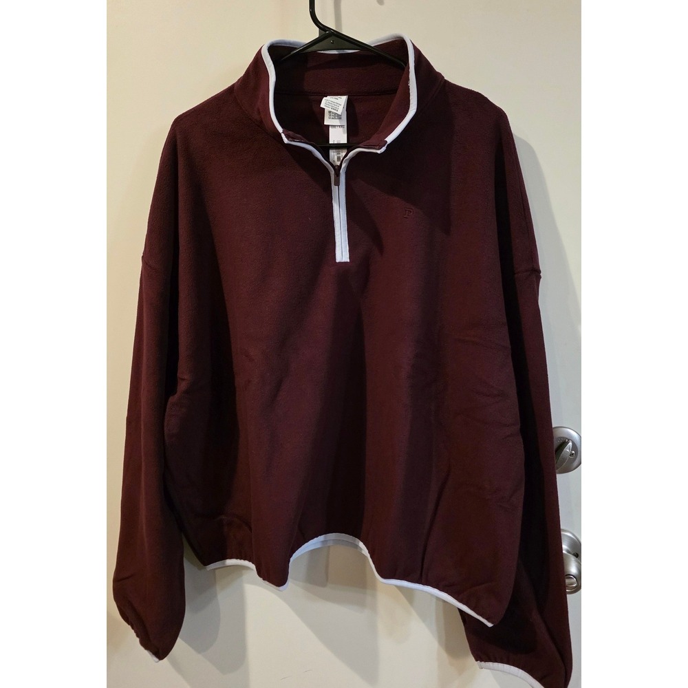Victoria's Secret PINK Quarter Zip Fleece Pullover Maroon XXL Burgundy New